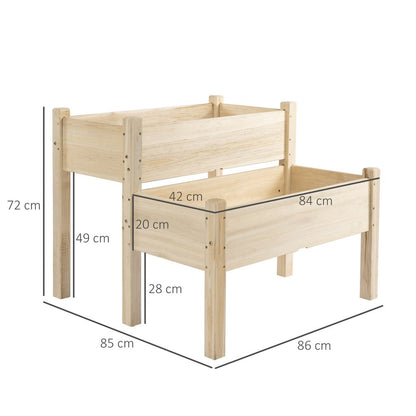 2-Piece Solid Fir Wood Plant Raised Bed Herb Grow Box Planter 86x85x72cm