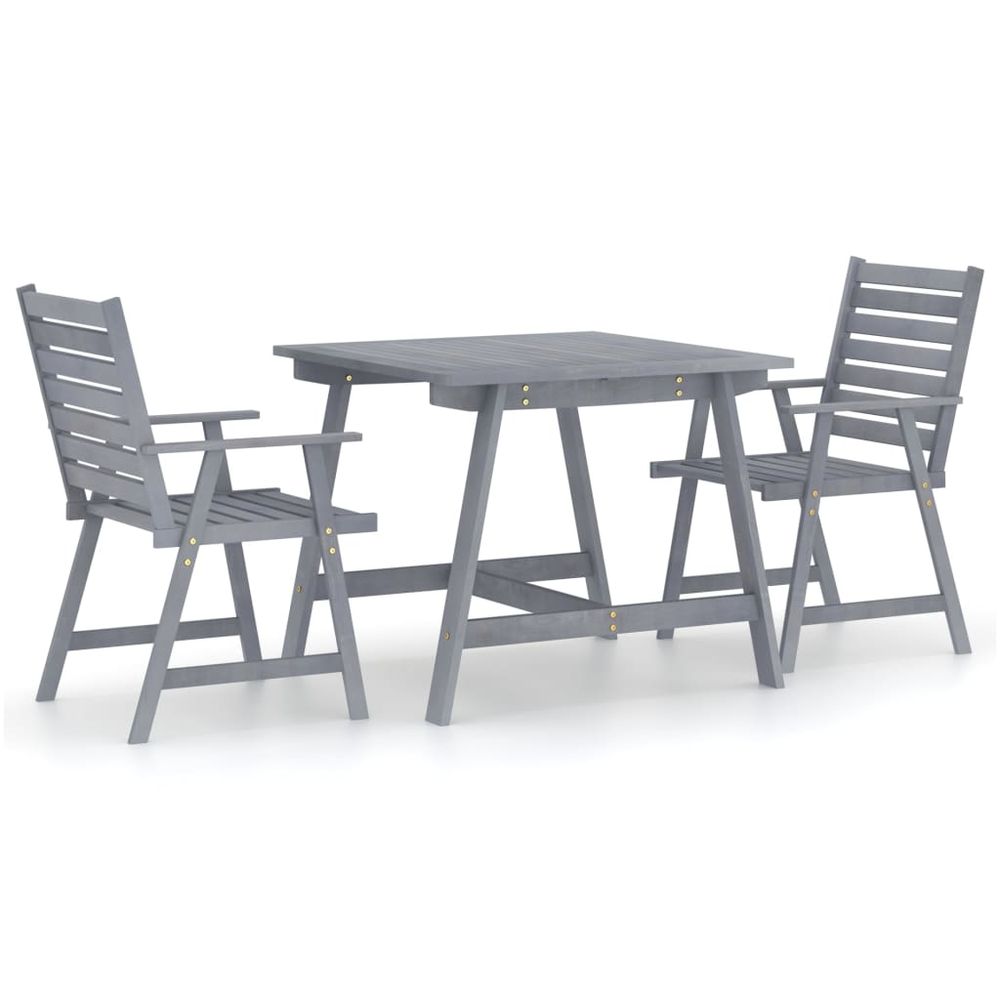 Dining Set Grey Solid Acacia Wood