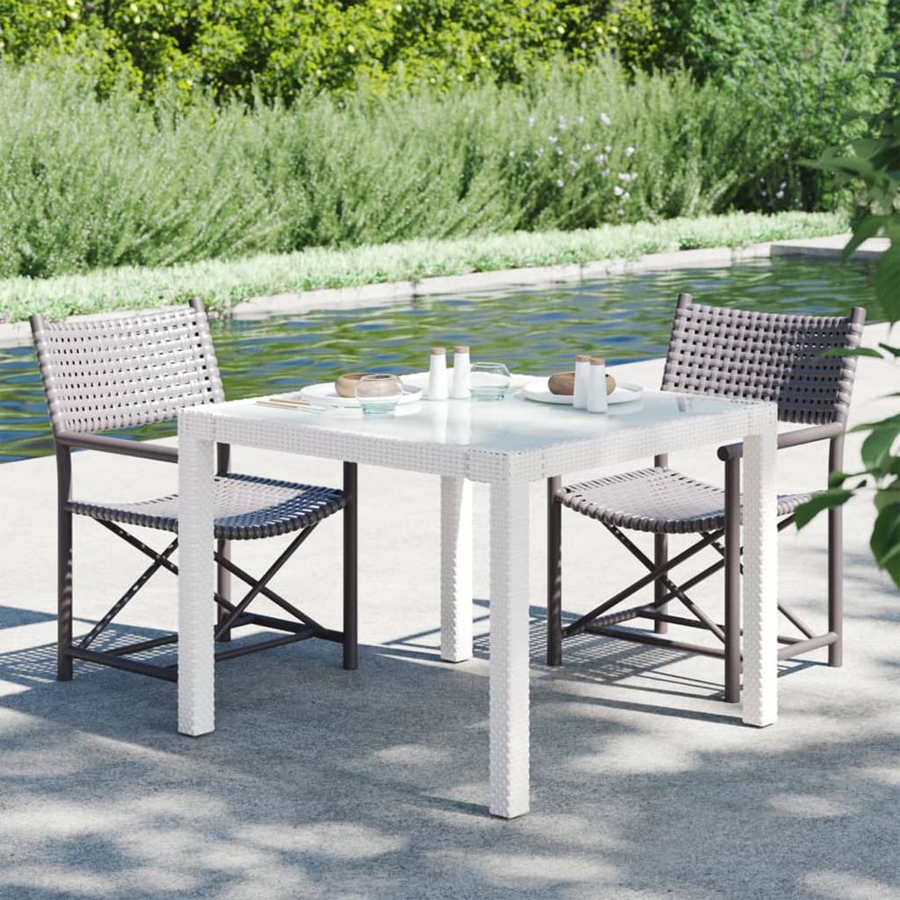 Garden Table Tempered Glass and Poly Rattan