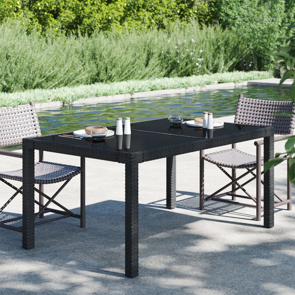 Garden Table Tempered Glass and Poly Rattan