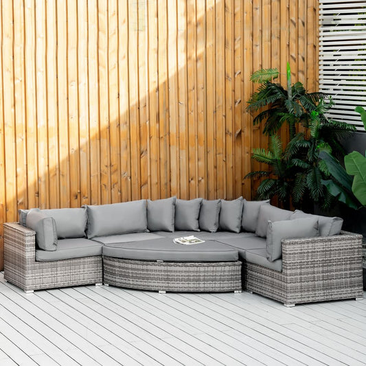 Rattan  Sofa Set Half Round with Cushions Grey