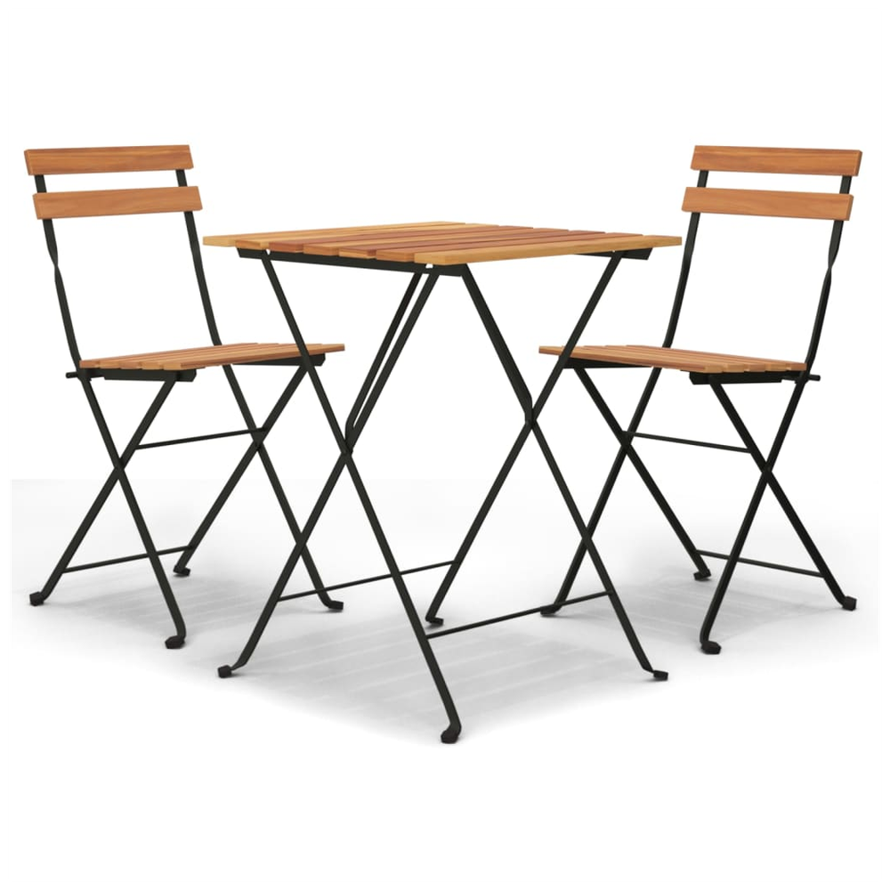 Folding Bistro Set Solid Wood Teak and Steel