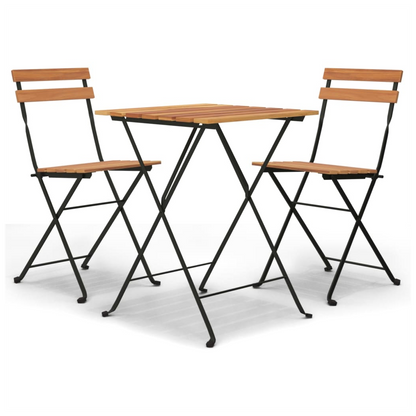 Folding Bistro Set Solid Wood Teak and Steel