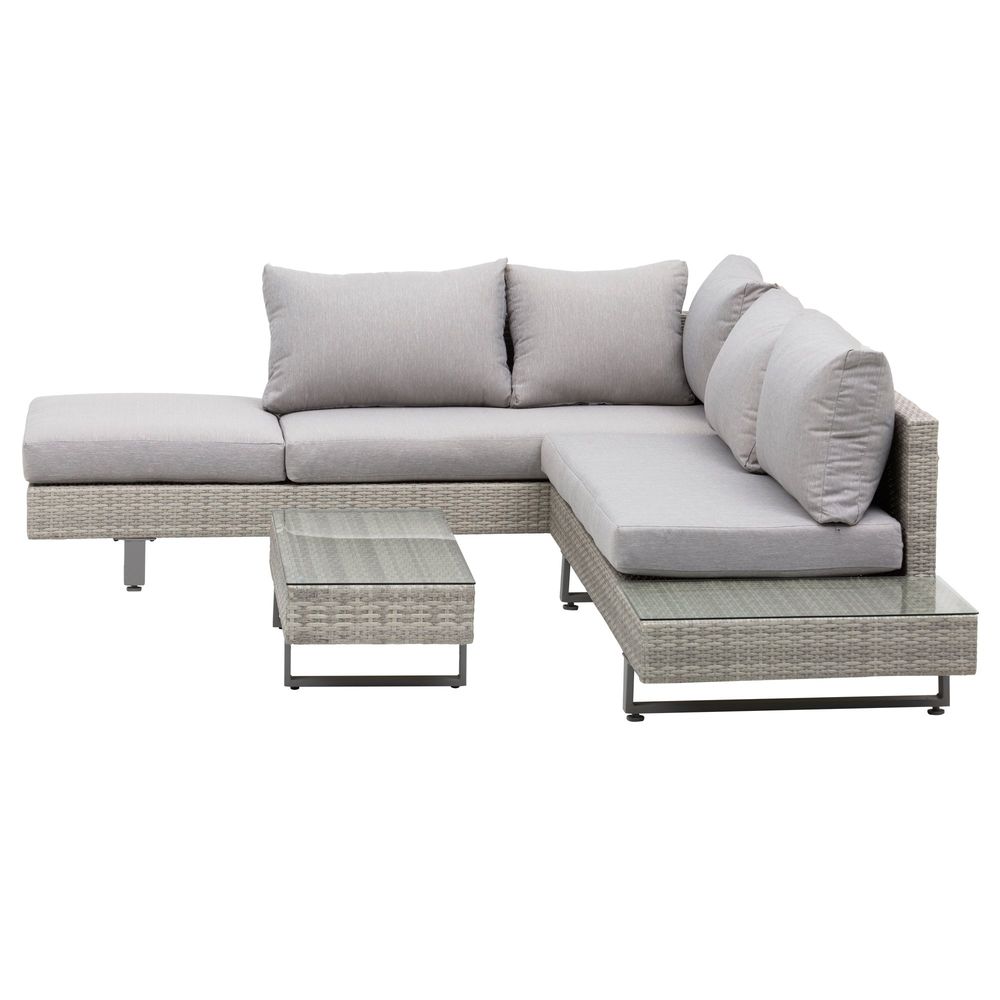 Rattan Sofa Set, Tea Table, Side Table & Cushioned Grey