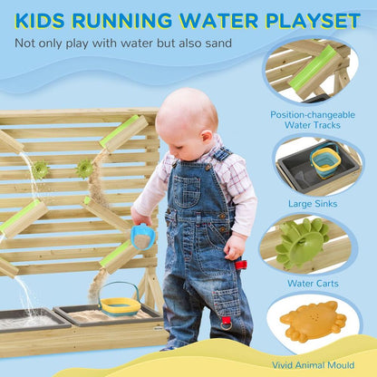 Kids Running Water Playset w/ Sink Toys, Water Carts, Tracks