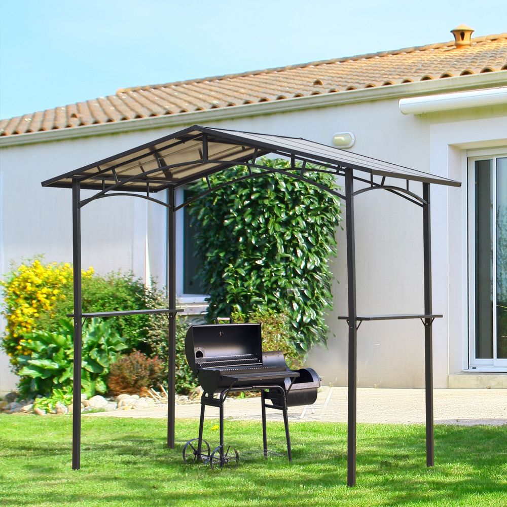 BBQ Gazebo Canopy & Side Shelves PC Roof Aluminium