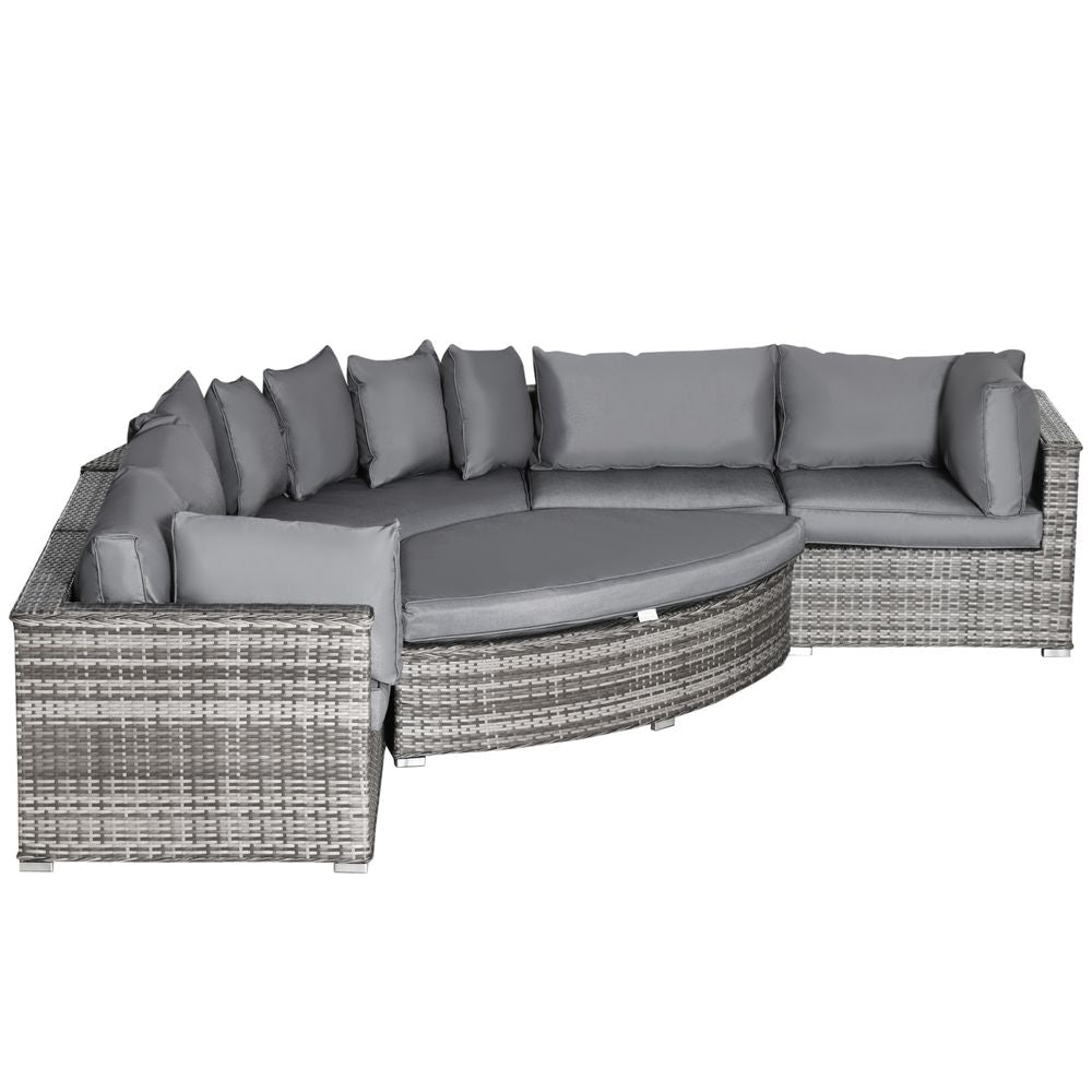 Rattan  Sofa Set Half Round with Cushions Grey