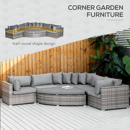 Rattan  Sofa Set Half Round with Cushions Grey