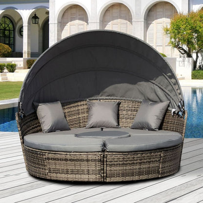 Rattan Round Bed and Table Set