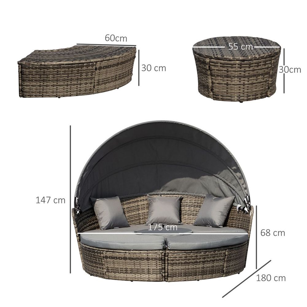 Rattan Round Bed and Table Set