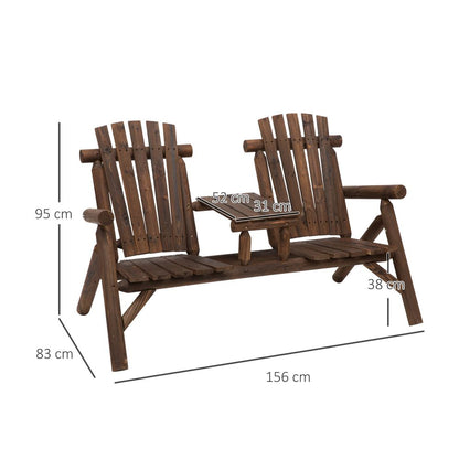 Wood Patio Chair Bench 2 Seats