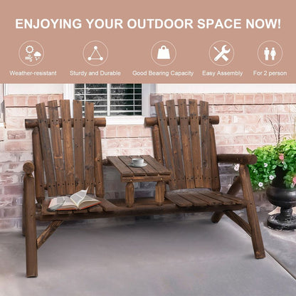 Wood Patio Chair Bench 2 Seats