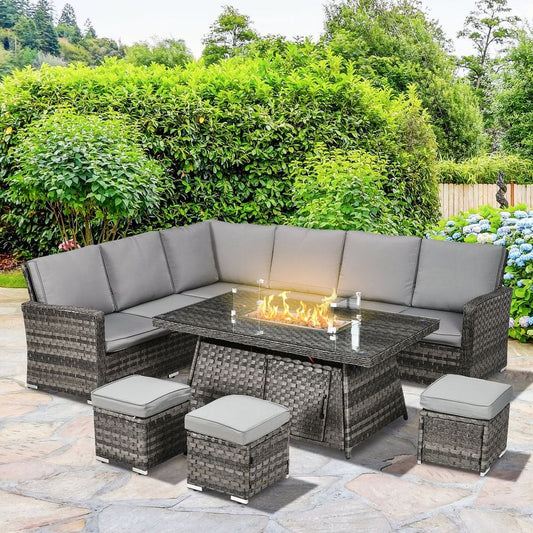 Rattan dining Set & Gas Fire Pit Table