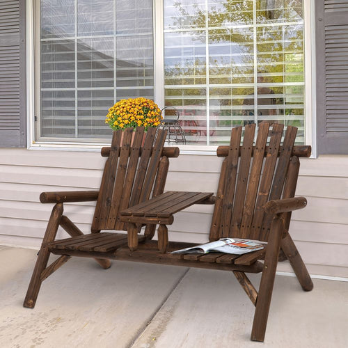 Wood Patio Chair Bench 2 Seats